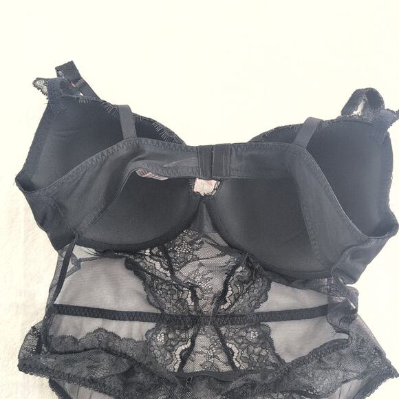 Victoria's Secret One Piece Teddy Black Lace Lingerie Wired Padded Women's XL - Picture 8 of 9